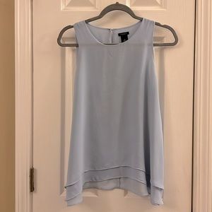 Ann Taylor Light Blue Sleeveless Blouse back button closure layered flouncy hem